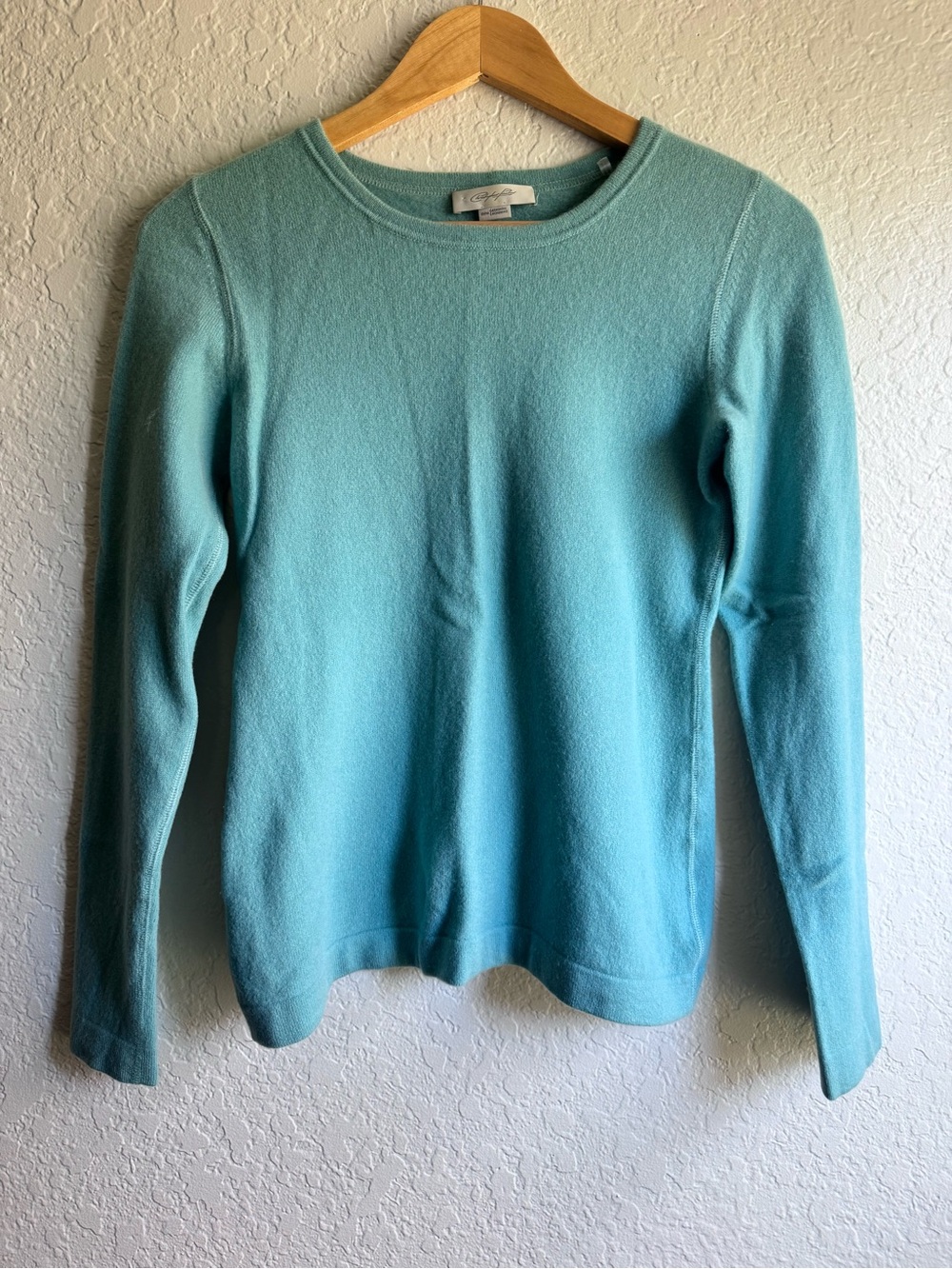 Christopher Fischer 100% Cashmere Crewneck Sweater Teal Blue Aqua